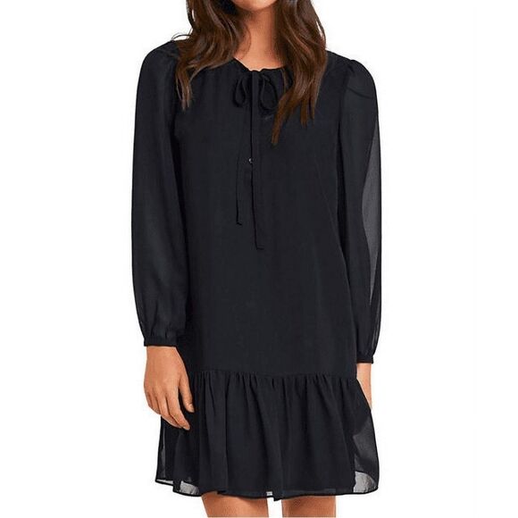 Draper James Black Tie Neck Flounce Dress Size Large - Picture 1 of 13